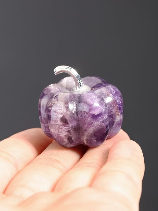 Jovivi Amethyst Crystal Pumpkin Figurine, 1.2" Mini Carved Gemstone Pumpkin Statue Decor Healing Stones Decorative Ornaments for Fall Harvest Thanksgiving Halloween Decorations Home Decor-Ruum Studio Home
