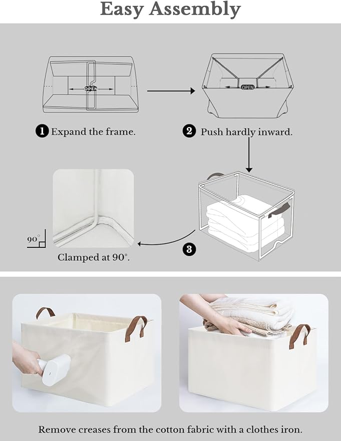 StorageWorks Storage Bins, Fabric Storage Bins for Shelves, Large Storage Baskets with Metal Frame, Closet Baskets and Bins with Handles, Beige, 2-Pack-Ruum Studio Home