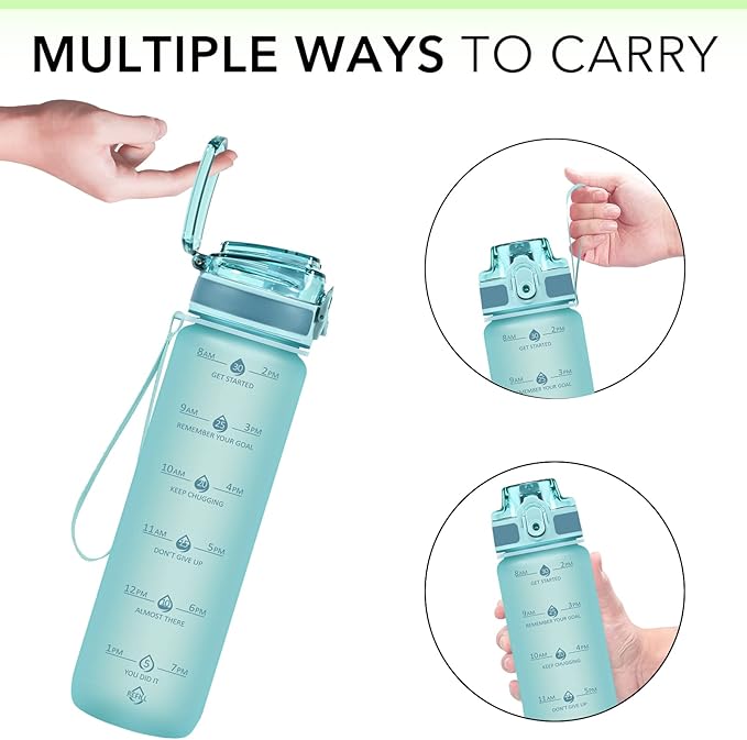 32oz Motivational Water Bottles with Time Marker & Fruit Strainer, Transparent Gradient Color Water Bottle with Times to Drink, Leakproof & BPA Free, Reusable Bottle with Strap (No Straw)-Ruum Studio Home