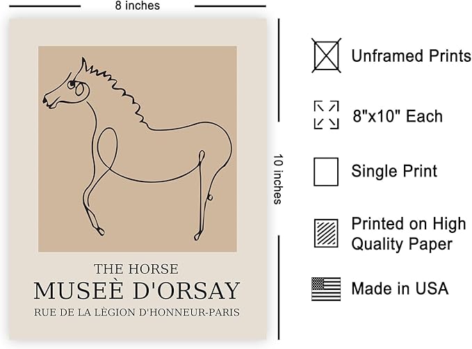 Poster Master Vintage Poster - Retro Horse Print - Line Drawing Art - Sketch Art - Gift for Boys, Girls & Animal Lover - Minimal Wall Decor for Kid's Room or Nursery - 8x10 UNFRAMED Wall Art-Ruum Studio Home