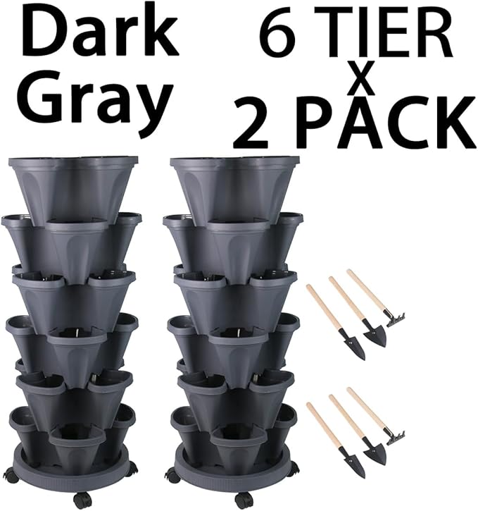 Vertical Planter 6 Tier Stackable Planters Garden Planters Strawberry Herb Flower and Vegetable Planter Indoor Outdoor Gardening Pots with Removable Wheels and Tools-Ruum Studio Home