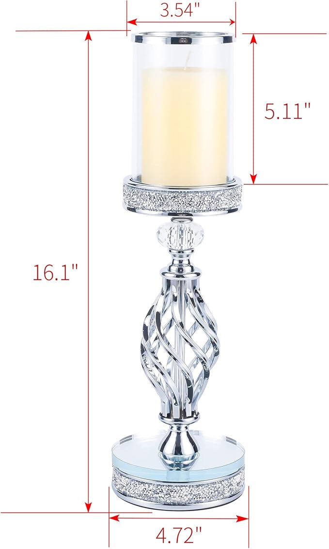 Hanjue Crystal Candle Holders for Pillar Candle, Metal Crystal Candle Holder for Home Decor, Centerpieces, Coffee Dining Table CH0509 (Silver (L))-Ruum Studio Home
