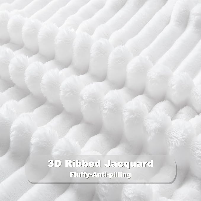 NEWCOSPLAY Super Soft Twin Blanket White Premium Silky Flannel Fleece 3D Ribbed Jacquard Lightweight Bed Blanket All Season Use (White Ribbed, Twin(60"x80"))-Ruum Studio Home