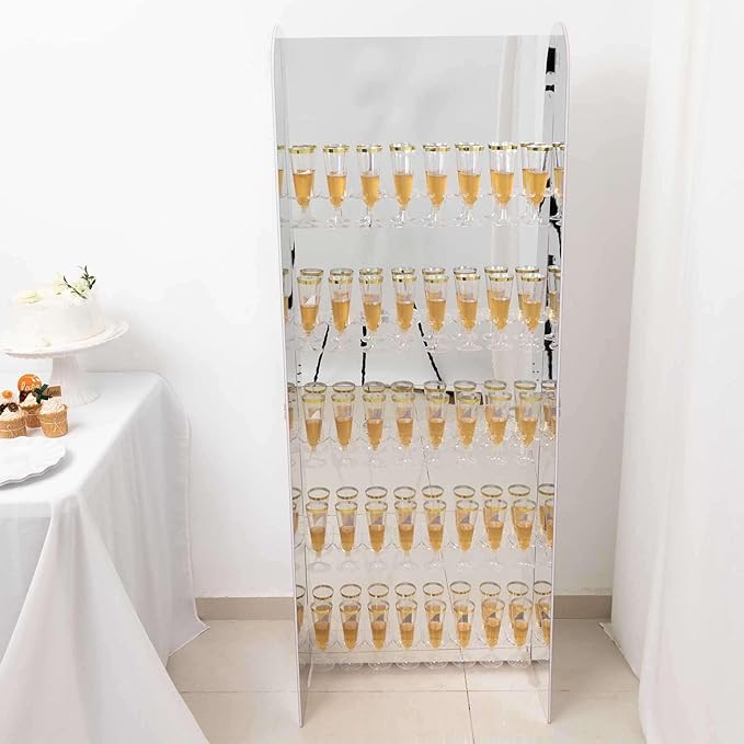 Tableclothsfactory Silver Mirror Finish 5-Tier Wine Glass Stemware Rack, 40 Champagne Flute Holder Foam Board Wall Stand - 5ft-Ruum Studio Home