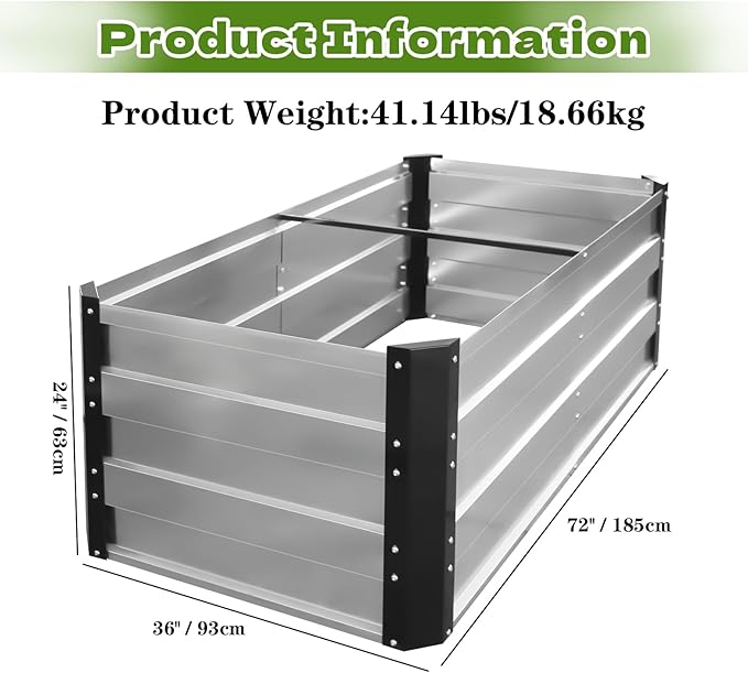 Galvanized Raised Garden Bed 6x3x2 Ft Outdoor Garden Planter Boxes Bottomless for Vegetables, Flowers, Herbs and Succulents Large Metal Raised Garden Bed (Sliver, 72''W×24''H×36''D)-Ruum Studio Home