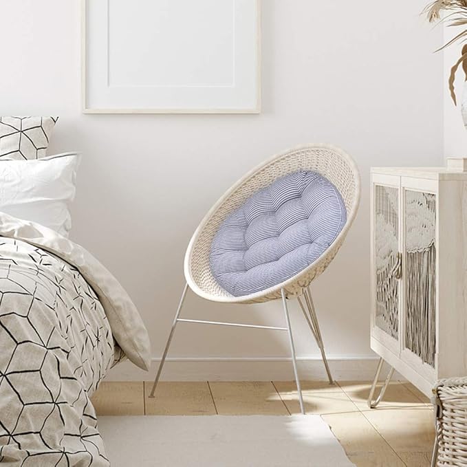 Tiita Indoor/Outdoor Cushions 22 Inch Round Striped Chair Cushions for Patio Garden Seat Cushion Pads for Home Floor Pillows Window Pad Set of 2, Blue-Ruum Studio Home