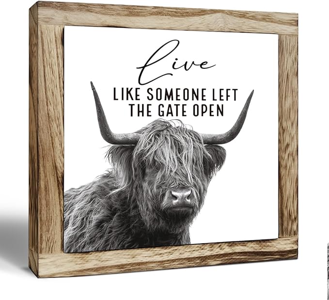 Funny Wood Sign, Cow Decor, Wooden Plaques Sign Table Decoration, Farmhouse Decorate for Shelf, Country Style Home Decor, Inspirational Decorate Signs, Live Like Someone Left the Gate Open Signs-Ruum Studio Home