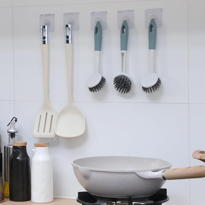 Patelai 24 Pack Kitchen Scrub Dish Brush with Long Handle Dish Scrubber with Stiff Bristles Scrub Brushes for Kitchen Dishes Washing Tools, Pots, Pans and Sink Cleaning (Celadon)-Ruum Studio Home