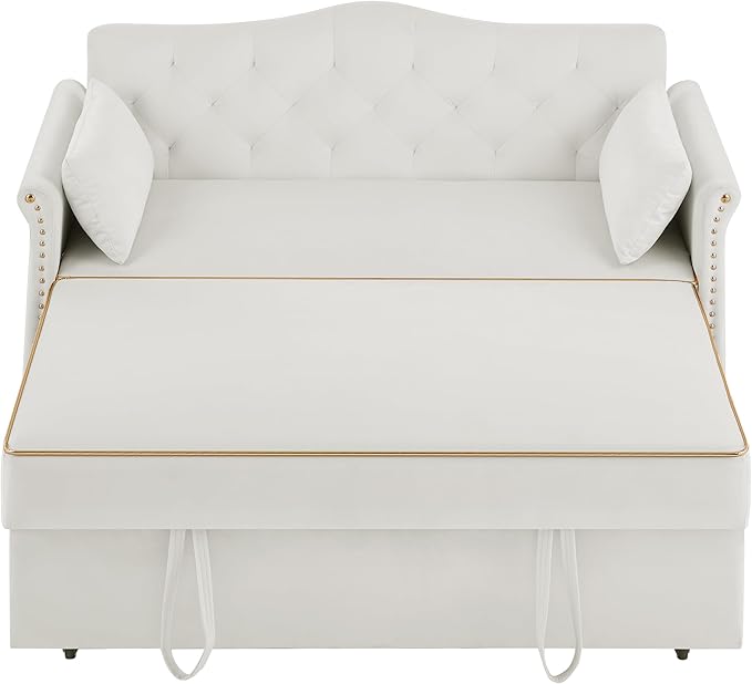 58" Velvet Sofa Bed, 3-in-1 Convertible Pull-Out Sleeper Sofa & Couch with Storage Bag and Adjustable Backrest,Perfect for Small Spaces, Living Room, or Office-Ruum Studio Home