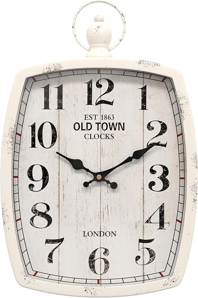 Menterry Rectangle Retro Large Wall Clock, Old-Fashioned Vintage Design, White Antique Style, Battery Operated Silent Decor Wall Clocks for Farmhouse,Kitchen,Office (15.5" H x 10.2" W)-Ruum Studio Home