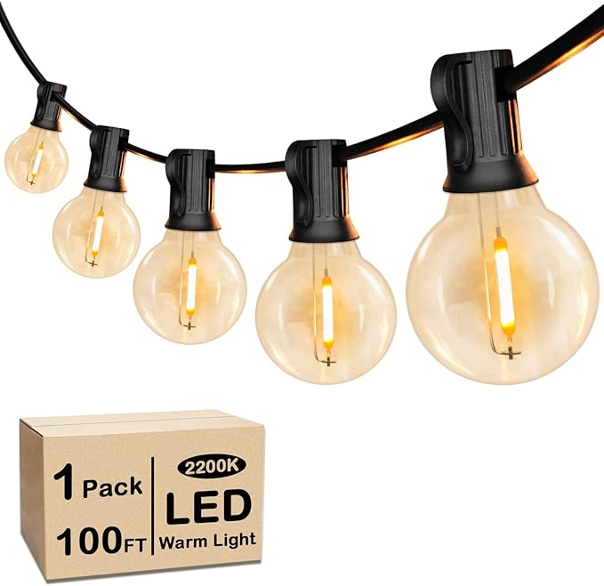 VerRon 100FT LED G40 Globe String Lights, Waterproof Shatterproof Outdoor Patio Lights with 50+2 Dimmable Edison Bulbs, Backyard Hanging Light, Warm White for Bistro Party Wedding Deck Garden-Ruum Studio Home