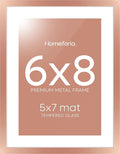 Homeforia Rose Gold 6x8 Picture Frame, High End Metal 6 x 8 Frames with Mat 5 x 7 for Print, 6by8 Desk Frame Matted to 5x7 inch Photo, 6 by 8 Wall or Tabletop Frame, Tempered Glass, Wall Kit, Set of 1-Ruum Studio Home