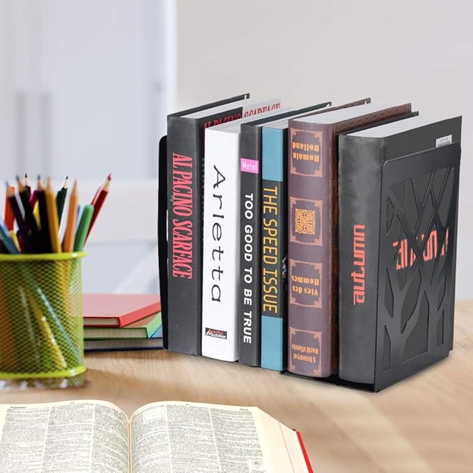 Book Ends, Bookends, Bookends for Shelves, Bookend, Book Ends for Heavy Books, Black Metal Book Shelf Holder Home Decorative, Book Stoppers for Shelves 3 Pair-Ruum Studio Home