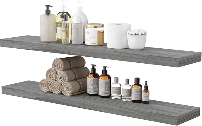 BAMEOS Floating Shelves, Walnut Wall Mounted Wooden Shelves with Invisible Brackets Set of 2, Hanging Wall Shelves Decoration for Bedroom, Bathroom, Living Room and Kitchen-Ruum Studio Home