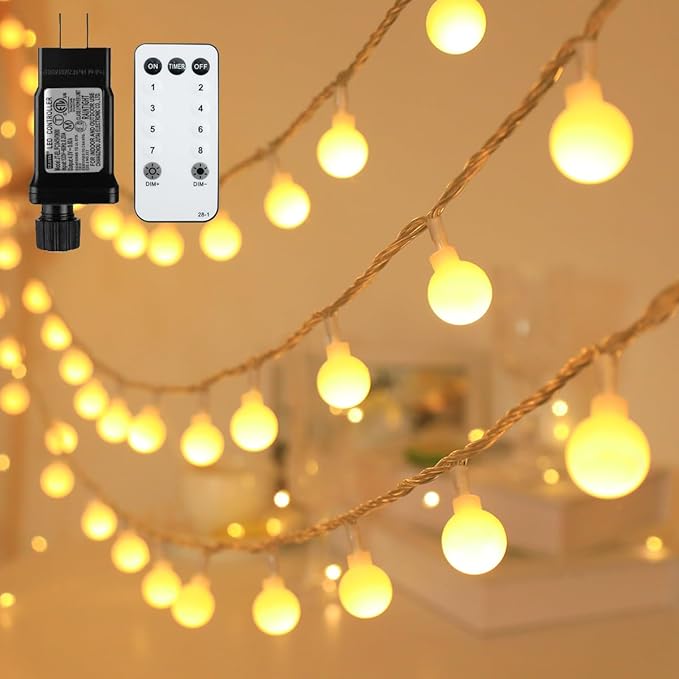 Globe String Lights Plug in 116 Ft. 200 LED 8 Modes with Remote,Waterproof Fairy String Lights for Indoor Outdoor Bedroom Party Wedding Garden Christmas Tree Decor,Warm White-Ruum Studio Home