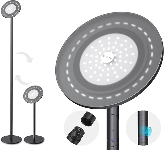 TROND Floor Lamp, Bright Sky LED Modern Torchiere Lamp, 71 in Tall Aluminum Pole Light, 5500K Natural Daylight Standing Light, Touch 5-Level Dimmable, 5000 lm, 30 Mins Timer for Living Room Bedroom-Ruum Studio Home