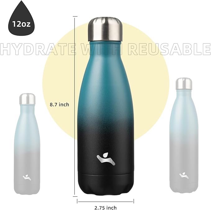 Insulated Water Bottles,12 oz Double Wall Stainless Steel Vacumm Metal Flask for Sports Travel,Indigo Black-Ruum Studio Home
