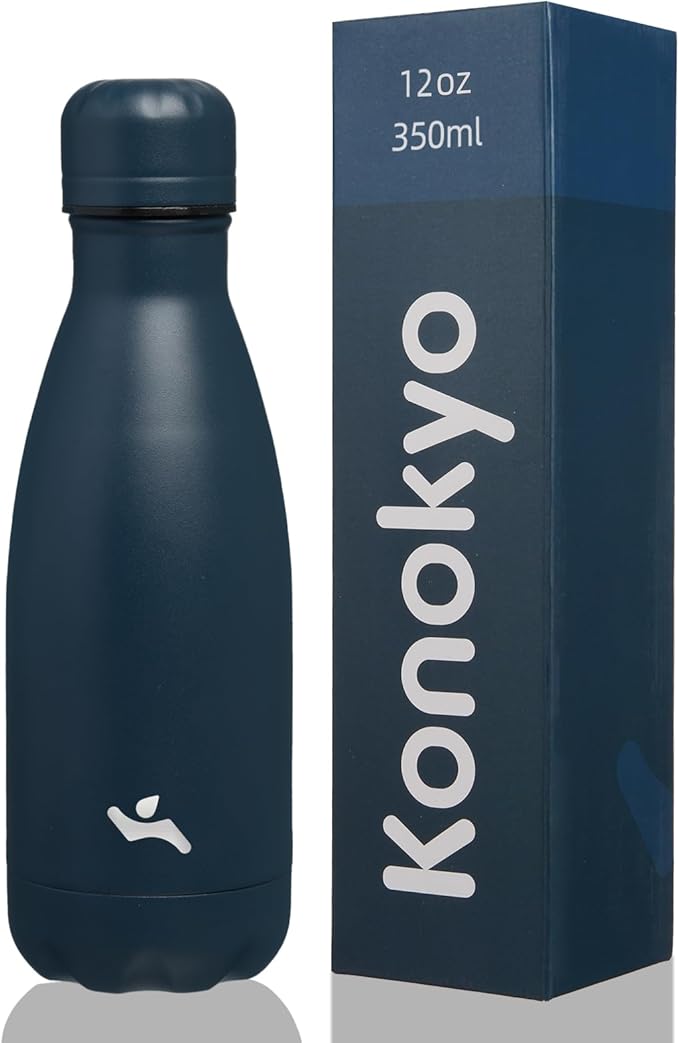 Insulated Water Bottles,12 oz Double Wall Stainless Steel Vacumm Metal Flask for Sports Travel, Navy Blue-Ruum Studio Home