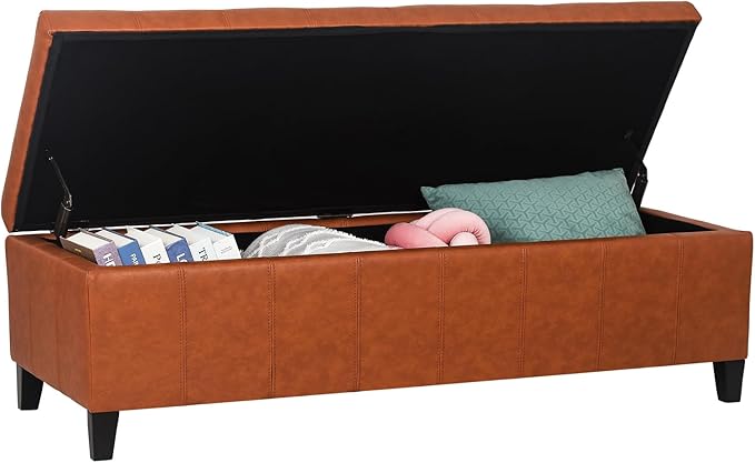 Joveco 51 Inch Storage Ottoman Bench,Tufted Leather Storage Bench for Bedroom (51”,Dark Orange)-Ruum Studio Home