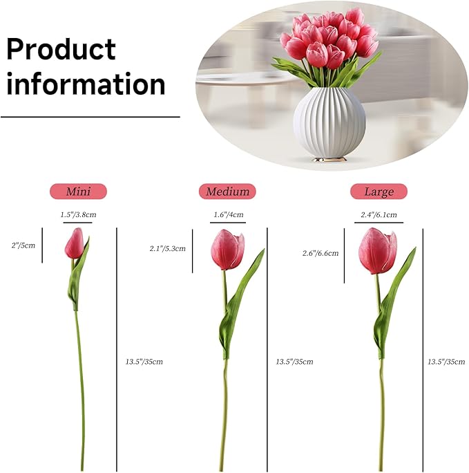 Buart Artificial Tulip in Bulk for Home Kitchen Wedding Bridal Bouquet,Fake Flowers for Mother's Day Easter Table Centerpieces Decorations(Large Size,Hot Pink,Real-Touch,12pcs)-Ruum Studio Home