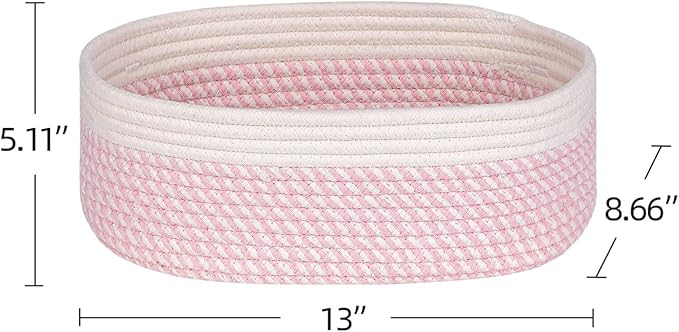 Off White&Mixed Pink Shelf Basket to Store and Organize Household Items/Baskets&Bins for Daily Storage &Organizing/Woven Rope Basket for Bedroom,Playroom/Small Oval-13x8.66x5.11’’,3 Packs-Ruum Studio Home