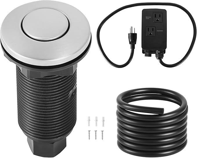 VEVOR Garbage Disposal Air Switch Kit, Dual Outlet Sink Top Air Switch for Food Waste Disposal, 3.5-inch Long Brushed Silver Stainless Steel ON/OFF Air Button for Granite, Marble, Quartz Countertops-Ruum Studio Home
