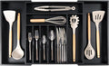 Premium Silverware, Flatware and Utensil Organizer for Kitchen Drawers, Food-Safe Contract Grade, Expandable from 16 to 28 In, Black Bamboo-Ruum Studio Home