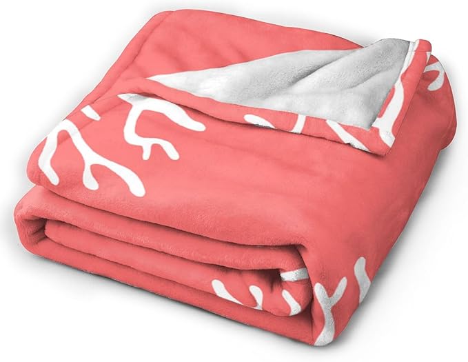 HGOD DESIGNS Beach Coral Fleece Throw Blanket Soft Cozy Coral Fuzzy Blanket Caring for Women & Adults Ocean Coral Pink Branch Reef Nature Red White Plush Microfiber Blanket 50"x60"-Ruum Studio Home
