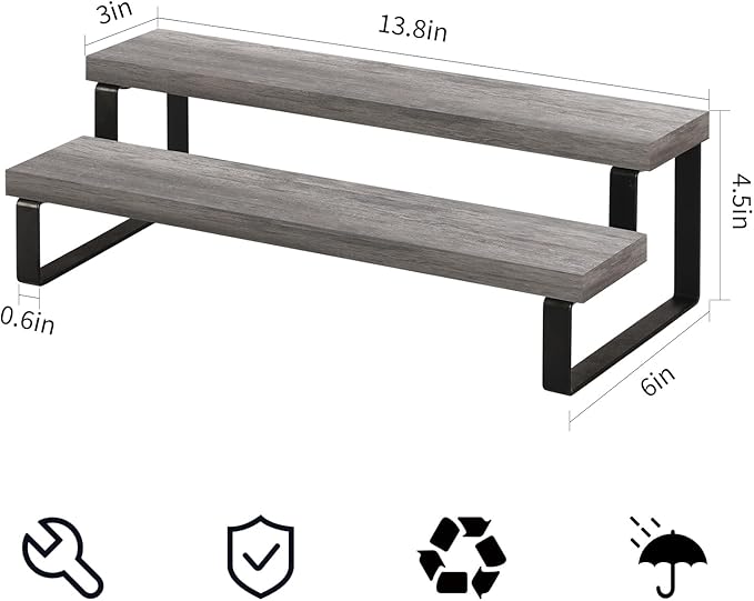 YINMIT Wooden Display Riser Stand, Tiered Perfume and Cologne Organizer Stand, 2 Tier Spice Rack Organizer, Rustic Display Shelf for Candles (2 Tier,Grey)-Ruum Studio Home