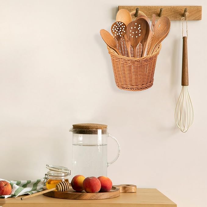 6 Pack 3 Size Woven Hanging Fruit Basket, Wall Hanging Wicker Baskets, Wall fruit Wicker Basket for Kitchen, Planter, Vegetable & Fruit, Boho Home Decor-Ruum Studio Home