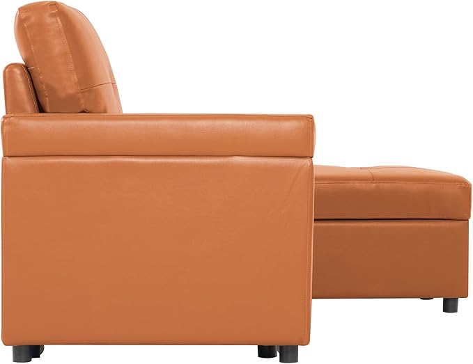 Naomi Home L-Shaped Reversible Sectional Sofa with Pull-Out Sleeper Bed and Storage Chaise, Caramel Air Leather-Ruum Studio Home