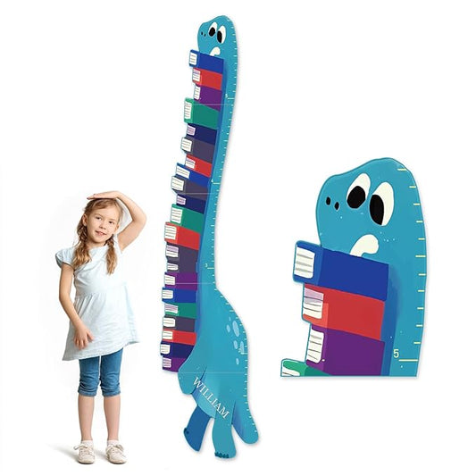 Personalized Name Growth Chart for Wall, Dinosaur Book Wooden Growth Chart Kids Height Chart, Wall Measurement for Kids, Height Chart for Wall, Growth Ruler for Toddler Playroom Decor-Ruum Studio Home