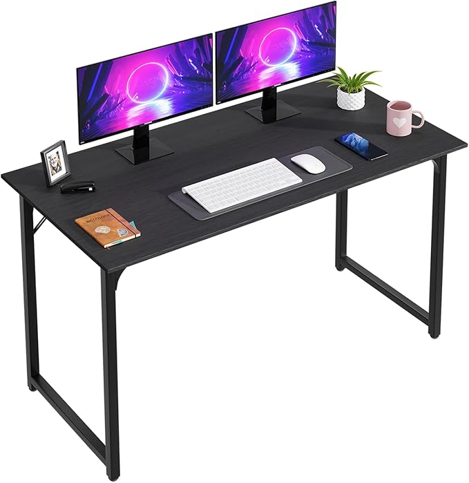 PayLessHere | 47 Inch Computer Desk | Black | Office Desk with Metal Frame, Adjustable Feet | Water-Resistant, Scratchproof Surface | Sturdy Writing Table for Home Office or Study | Pack of 1-Ruum Studio Home