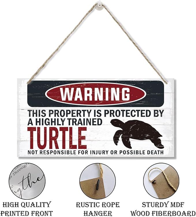 Warning Sign, Turtle Warning Wood Plaque Sign, Funny Door Signs, Decorative Wood Hanging Suspension Plaque, Farmhouse Wooden Wall Decor, Outdoor Hanging Wooden Signs-Ruum Studio Home