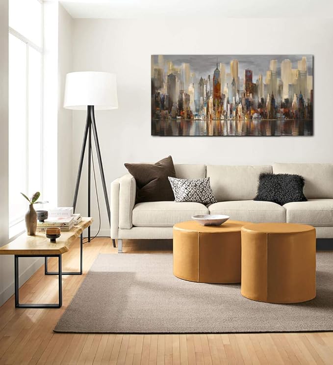 Framed Wall Art Large Cityscape New York Wall Decor Canvas Prints Abstract Brown City Theme Paintings Modern Canvas Wall Art for Living Room Bedroom Big Size 24x48 Framed-Ruum Studio Home