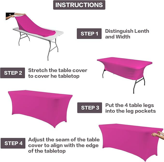 IVAPUPU 6FT Table Cloth for Rectangular Fitted Events Stretch Fuchsia Table Covers Washable Cover Spandex Tablecloth Protector for Party, Wedding, Cocktail, Banquet, Festival-Ruum Studio Home