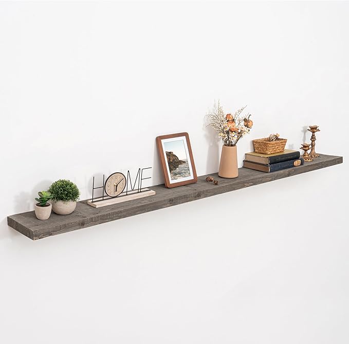 72 inch Floating Shelves for Wall, 8" Deep Rustic Reclaimed Barnwood Shelves, Floating Shelf Wall Hanging Shelves with Invisible Heavy-Duty Metal Bracket | Wall Mounted | Farmhouse Style, 1PC,Grey-Ruum Studio Home