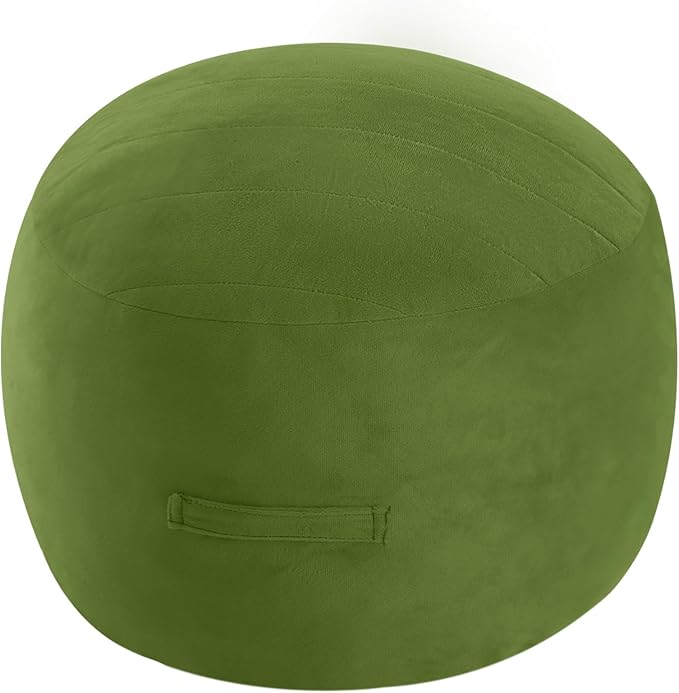MeMoreCool Round Stuffed Pouf Ottoman Foot Rest, Floor Pouf Foot Stool with Soft Foam Chunk Filling, Small Round Ottoman Footstool Circle Footrest for Living Room, Green-Ruum Studio Home