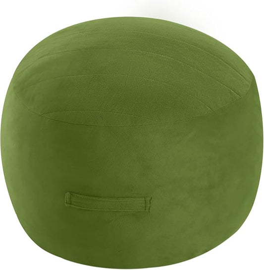 MeMoreCool Round Stuffed Pouf Ottoman Foot Rest, Floor Pouf Foot Stool with Soft Foam Chunk Filling, Small Round Ottoman Footstool Circle Footrest for Living Room, Green-Ruum Studio Home
