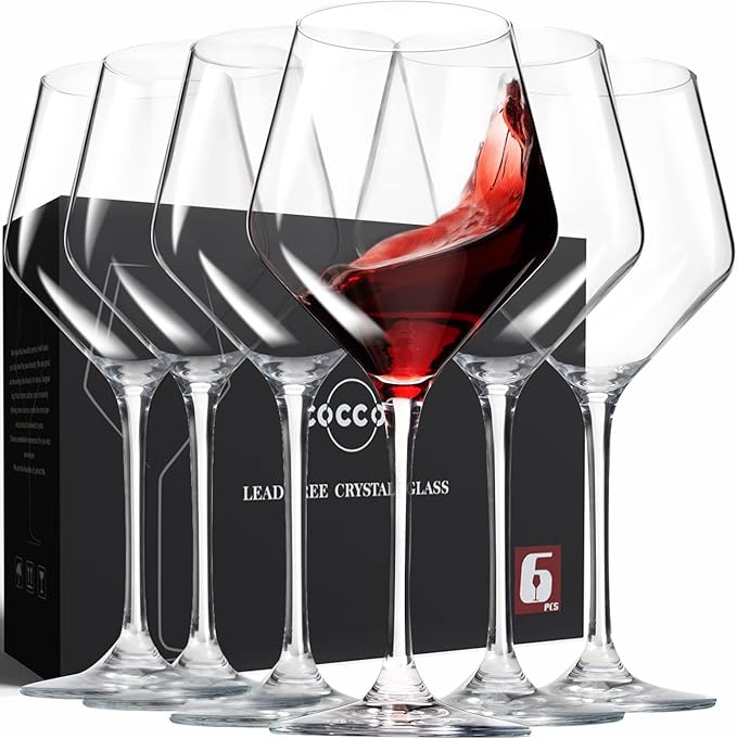 Wine Glasses,White Red Wine Glasses Set of 6,Lead-Free Premium Crystal Clear Glass,Hand Blown Italian Style Burgundy Long Stem Wine Glasses,Great Gift Packaging(16oz,6pack)-Ruum Studio Home