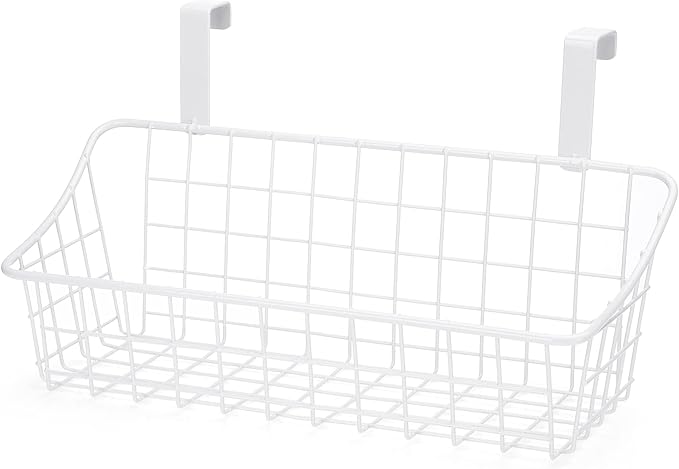 LeleCAT White Basket with hook Grid Storage Basket, Hang it behind a door or on a railing,Over the Cabinet Door,1 Pack-Ruum Studio Home