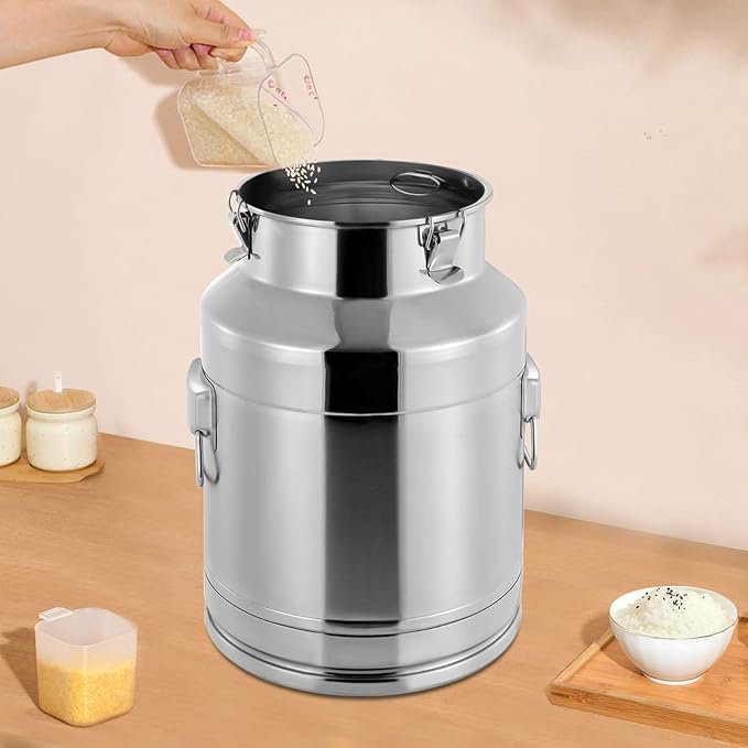 304 Food-Grade Stainless Steel Ice Bucket with Lid, 28L/7.4Gallon Good Sealing Storage Canister Milk Bucket Milk Can for Coffee, Tea, Water, Milk, Soup-Ruum Studio Home