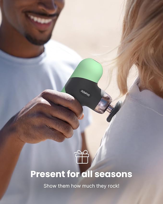 RENPHO Mini Thermal Massage Gun with Heat, Portable Deep Tissue Percussion Massager, Color Silicone Sleeves Travel Size with Carry Case, Spearmint-Ruum Studio Home