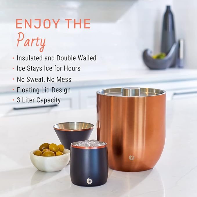 SNOWFOX Premium Vacuum Insulated Stainless Steel Ice Bucket with Lid/Tongs, Non-Rubber Bottom, Home Bar Accessories, Bartending Ice Buckets for Parties, Outdoor Entertaining Supplies, 3L, Steel-Ruum Studio Home