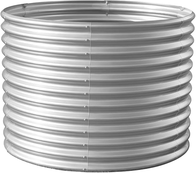 Land Guard 3×3×3ft Galvanized Raised Garden Bed Kit, Round Galvanized Planter Raised Garden Boxes Outdoor, Large Metal Raised Garden Beds for Vegetables, Silver-Ruum Studio Home
