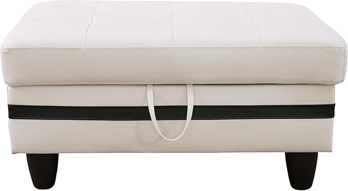 Ottoman Rectangular Storage Ottoman Bench, Faux Leather Footrest, Coffee Table, Stool Footstool with Hinged Lid for Living Room, Bedroom, Entryway, White&Black, 34"x22.8"x17.5"-Ruum Studio Home