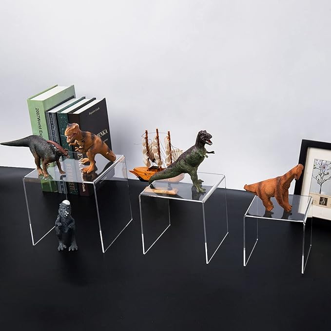 HIIMIEI Clear Acrylic Display Risers 2 Sets, 3-Tier Risers Stands Showcase for Amiibo Funko Pop Figures, Dessert, Jewelry-5"x6"x7"-Ruum Studio Home