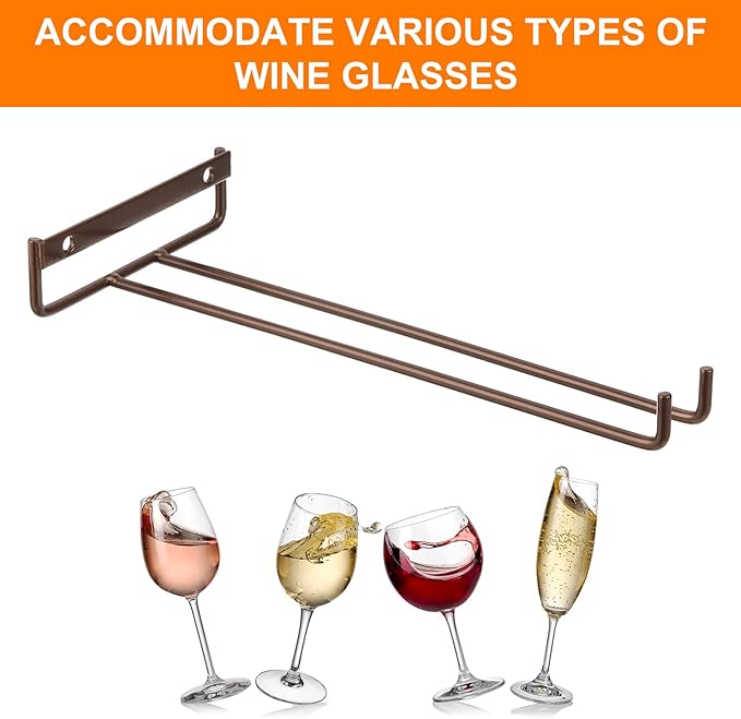 uxcell 5Pcs Wine Glass Rack, 10.43 Inch Iron Wine Glasses Rack Under Cabinet Stemware Rack - Wall Mountable Wine Glass Holder Storage Hanger for Bars Coffee Restaurants Kitchens, Bronze-Ruum Studio Home