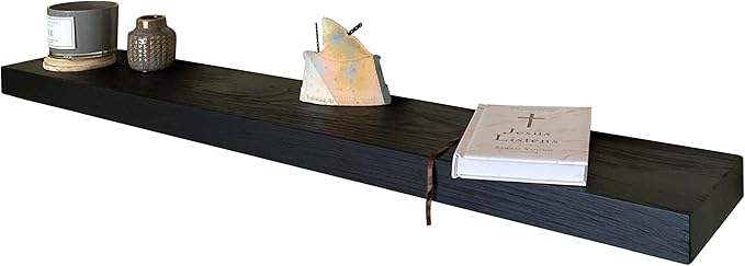 joelsantiques 60 Inch Wooden Floating Shelves for Wall - 60x8x2 in - Made of Natural Wood - Long Wall Shelves for Bedroom - Perfect for Living Room, Kitchen - Made in USA - Black-Ruum Studio Home