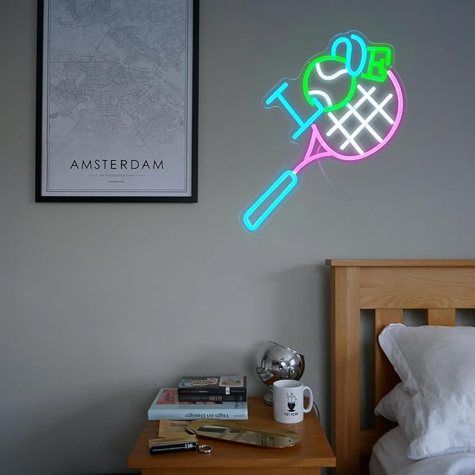 I Love Tennis Neon Sign Distinctive Tennis Led Neon Light for Wall Decor Dimmable USB Tennis Neon Signs Light Up Sign for Gymnasium Club Sports Store Bedroom Gifts(12.6 * 16.5In)-Ruum Studio Home